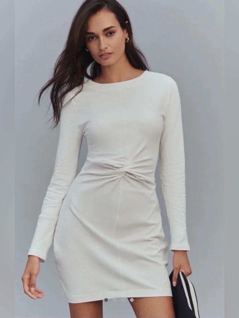 Daily Practice Anthropologie White Twist Front Mini Dress Long Sleeve NWT S